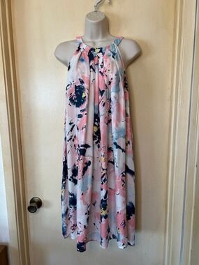 Rora Cupro Sleeveless Watercolor Floral-Abstract Midi Dress size M